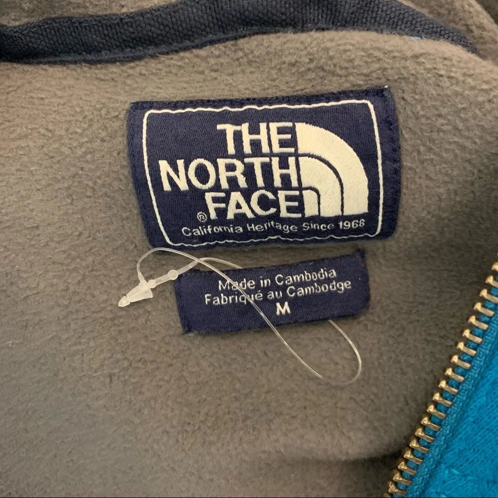 The North Face Blue Teal Snap Zipper Hooded Fleece Lined Jacket Size M - Picture 5 of 9